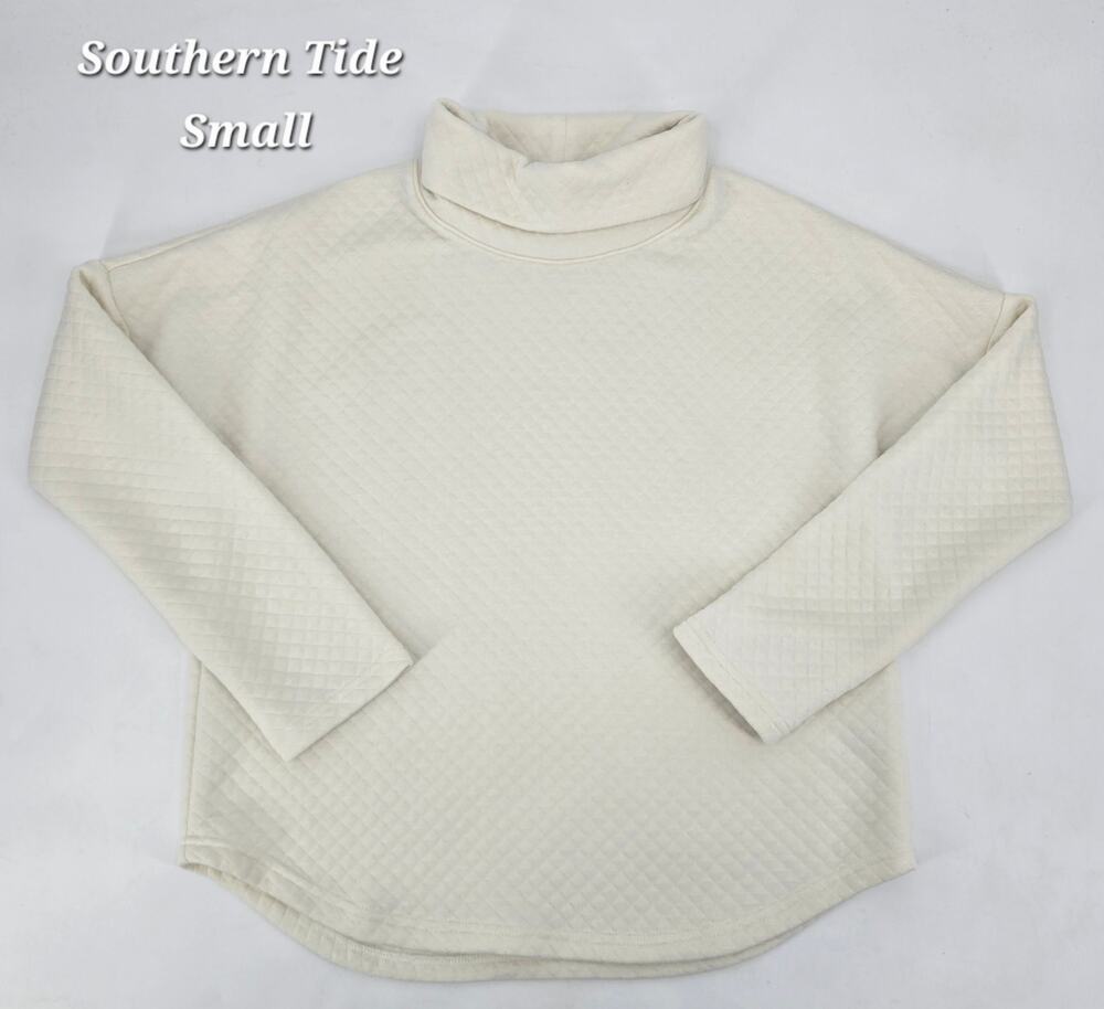 Southern Tide Mellie Mock Neck Sweatshirt Small Ivory Quilted Pullover Cozy